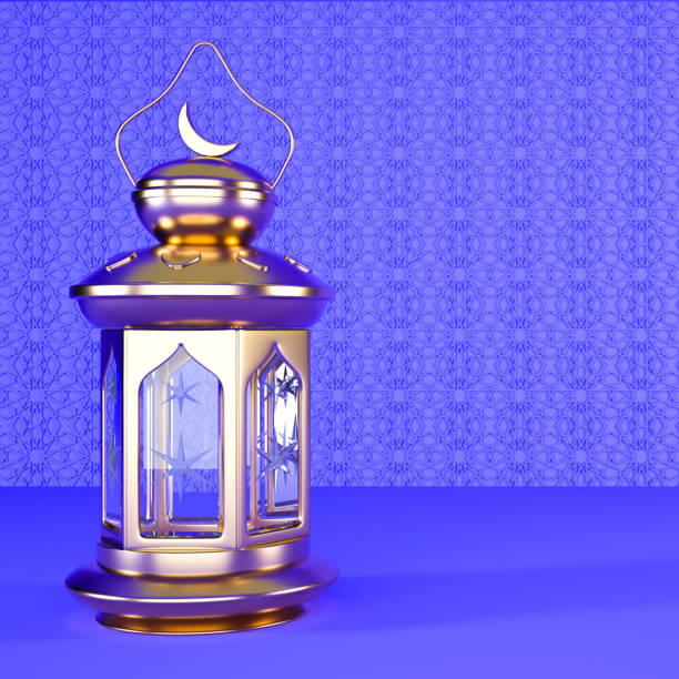 istock Ramadan background with copy space and gold lantern, 3d rendering illustration 1456177624