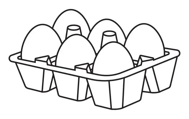 Vector illustration of Black And White Egg Box With Six Eggs