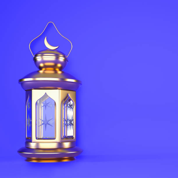 istock Ramadan background with copy space and golden lantern, 3d rendering illustration 1456178031
