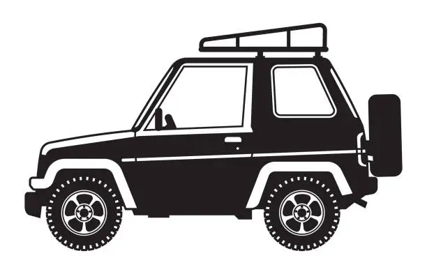 Vector illustration of Black And White Expedition off-road SUV. A car for travel and extreme sports.