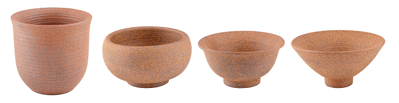 Set of stone bowls for the Chinese tea ceremony isolated