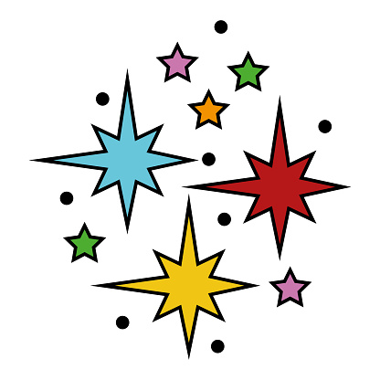 A set of cartoon colorful vector illustrations of stars isolated on a white background
