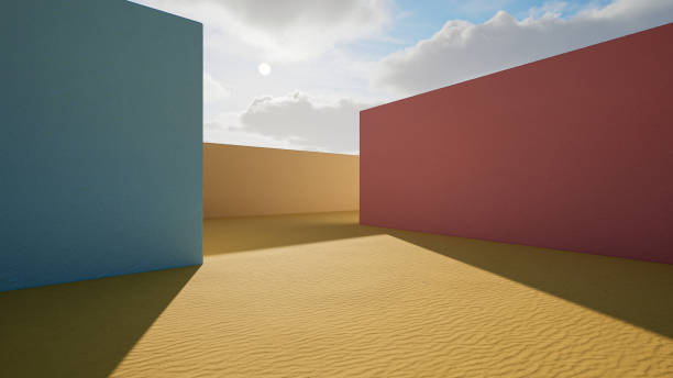 3d geometric showcase with beautiful blue sky background