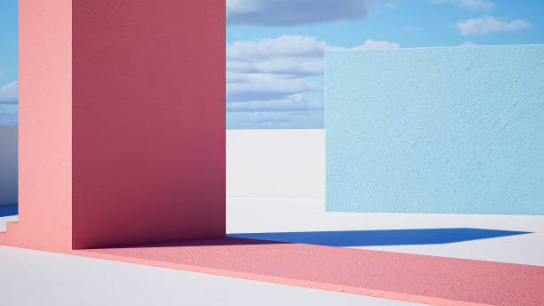 istock 3d geometric showcase with beautiful blue sky background 1456181605