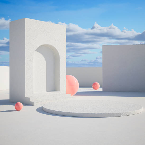 istock 3d geometric showcase with beautiful blue sky background 1456181624