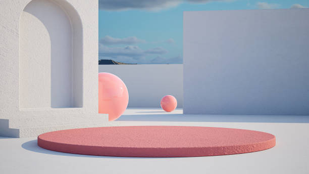 istock 3d geometric showcase with beautiful blue sky background 1456181661