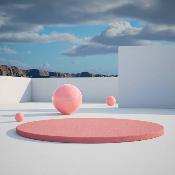 istock 3d geometric showcase with beautiful blue sky background 1456182173