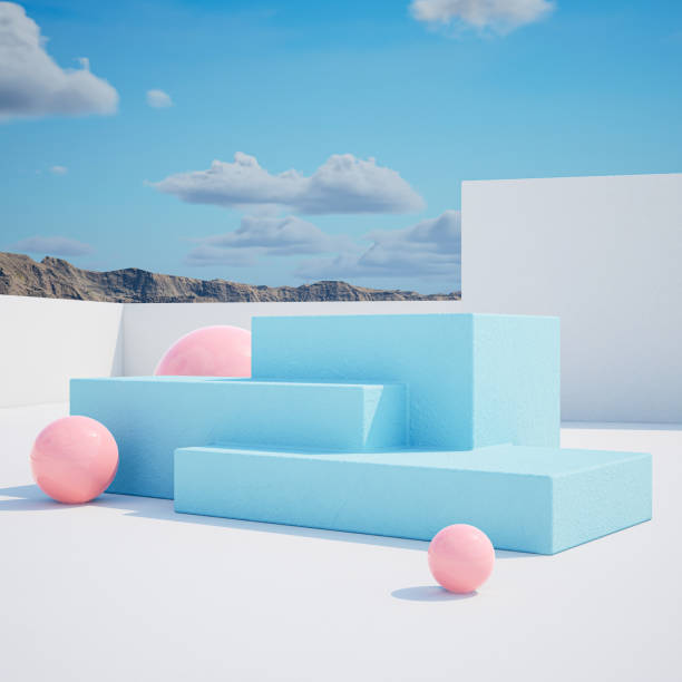 istock 3d geometric showcase with beautiful blue sky background 1456182185