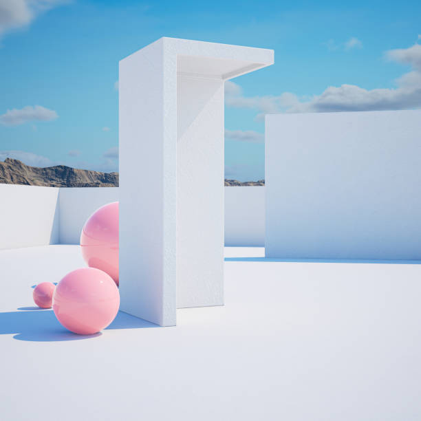 istock 3d geometric showcase with beautiful blue sky background 1456182210