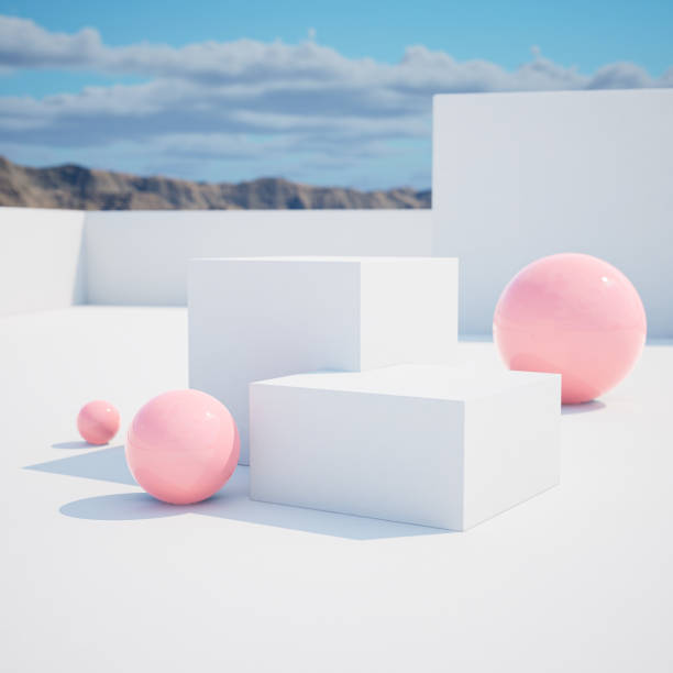 istock 3d geometric showcase with beautiful blue sky background 1456182218
