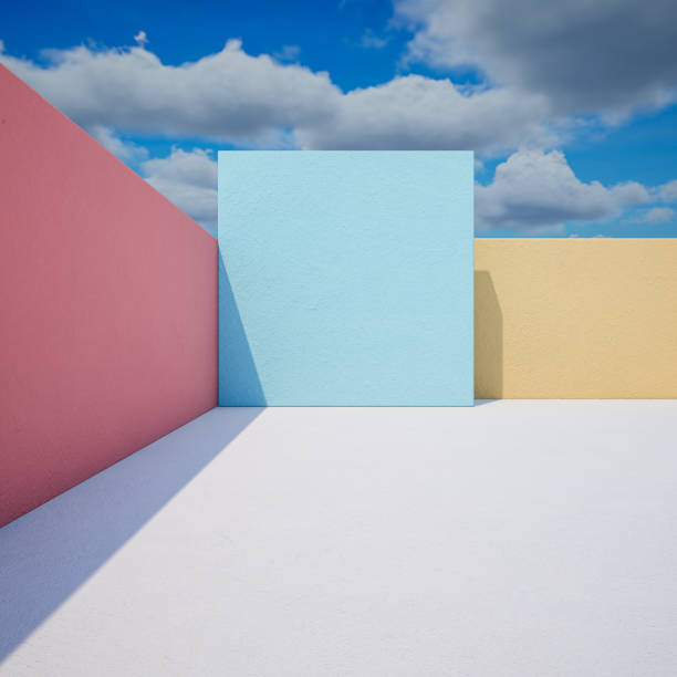 istock 3d geometric showcase with beautiful blue sky background 1456182424