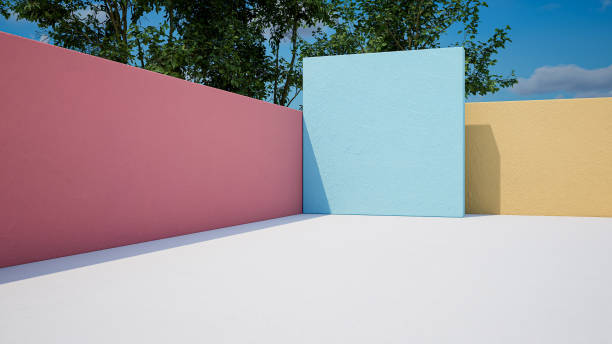 istock 3d geometric showcase with beautiful blue sky background 1456182490