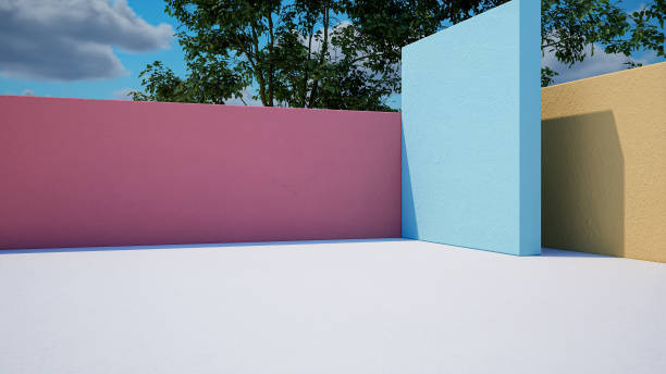 istock 3d geometric showcase with beautiful blue sky background 1456182499