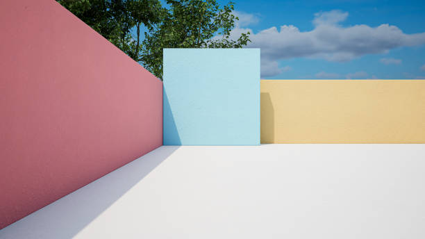 istock 3d geometric showcase with beautiful blue sky background 1456182515