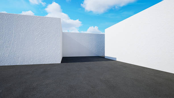 istock 3d geometric showcase with beautiful blue sky background 1456182736