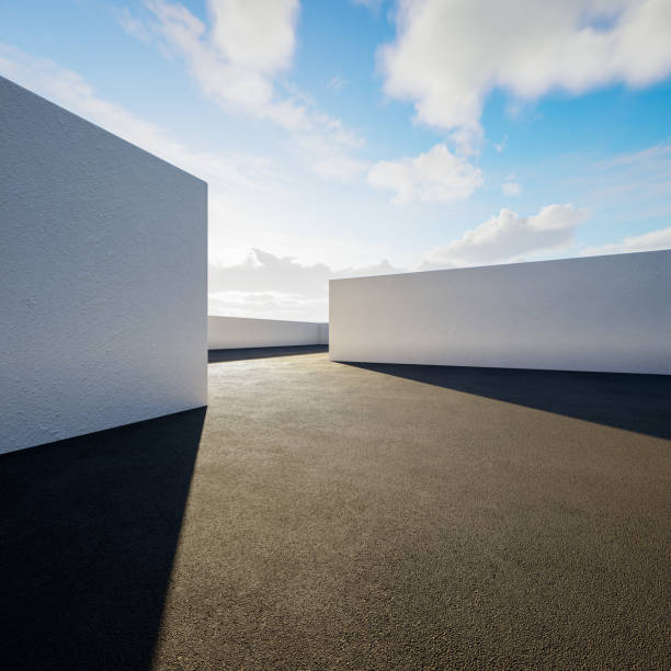 istock 3d geometric showcase with beautiful blue sky background 1456182769