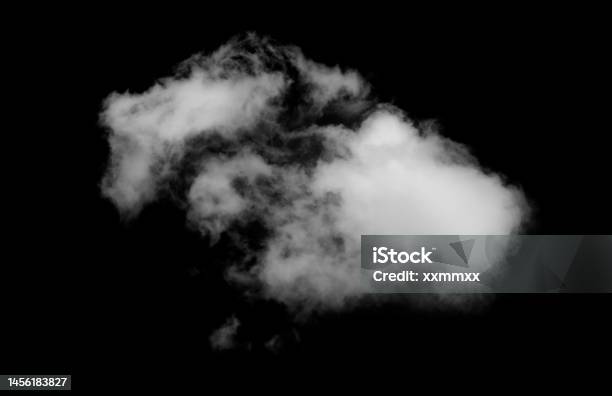 Single White Cloud On Black Background Stock Photo - Download Image Now - Cumulus Cloud, Horizontal, Smoke - Physical Structure