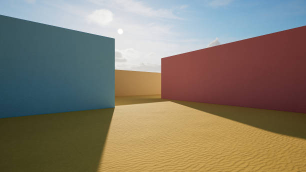 istock 3d geometric showcase with beautiful blue sky background 1456183910