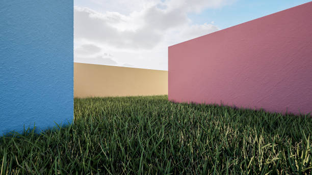 istock 3d geometric showcase with beautiful blue sky background 1456184019