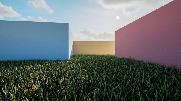 istock 3d geometric showcase with beautiful blue sky background 1456184069
