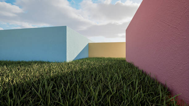 istock 3d geometric showcase with beautiful blue sky background 1456184090