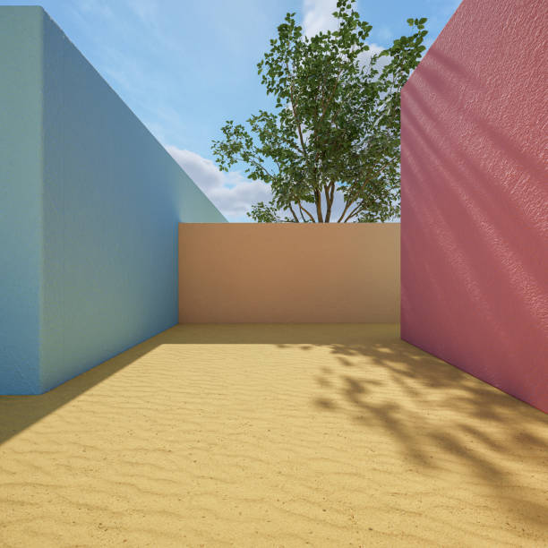 istock 3d geometric showcase with beautiful blue sky background 1456184201