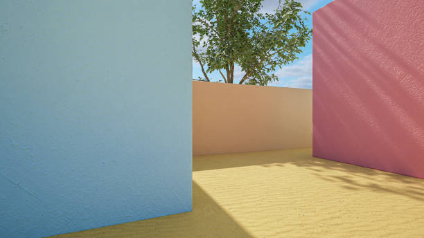 istock 3d geometric showcase with beautiful blue sky background 1456184251