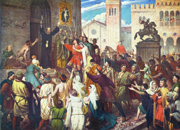 illustrations, cliparts, dessins animés et icônes de pierre l’ermite prêche la première croisade - moyen âge