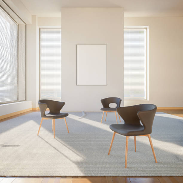 istock Interior mockup illustration with decor, 3d render, white wall with blank board 1456190710
