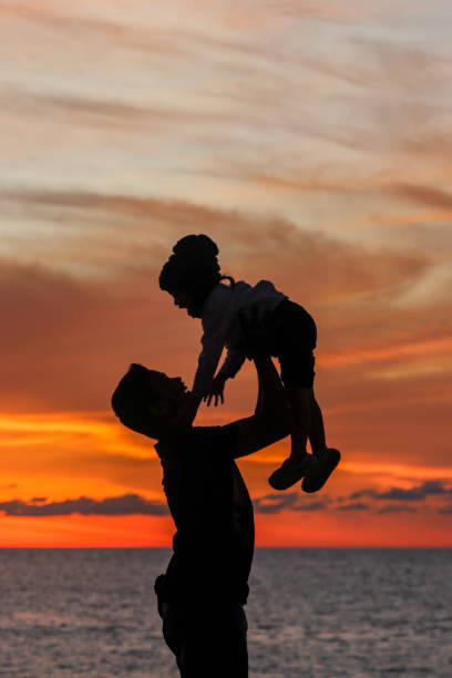 istock Silhouette of Father Holding His Son Standing 1456192981