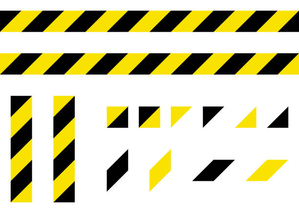 zestaw żółtych i czarnych linii pasiastych na plac budowy - restricted area sign stock illustrations