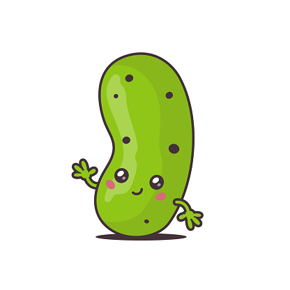 Cute kawaii pickle character vector cartoon illustration isolated on white