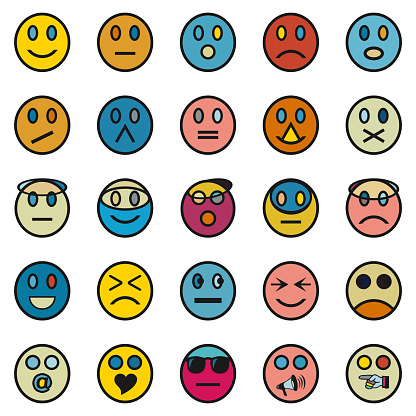 Vector colors face emoji symbols collection