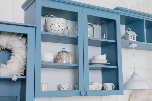 istock kitchen shelves with dishes in the kitchen with New Year's decor 1456198476