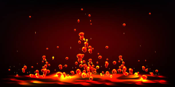 ilustrações de stock, clip art, desenhos animados e ícones de hot liquid lava splash with flying red drops - lava lamp