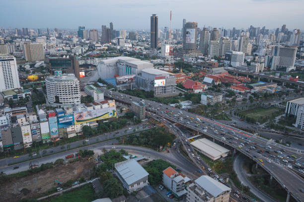istock Skyscaper Wide angle view bangkok central business district praram nine and ratchada 1456203855