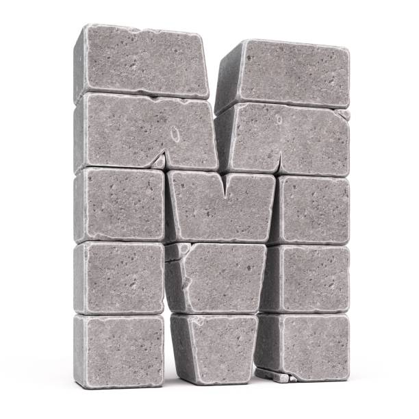 istock Stone font, letters made of stone blocks 3d rendering, letter M 1456207582