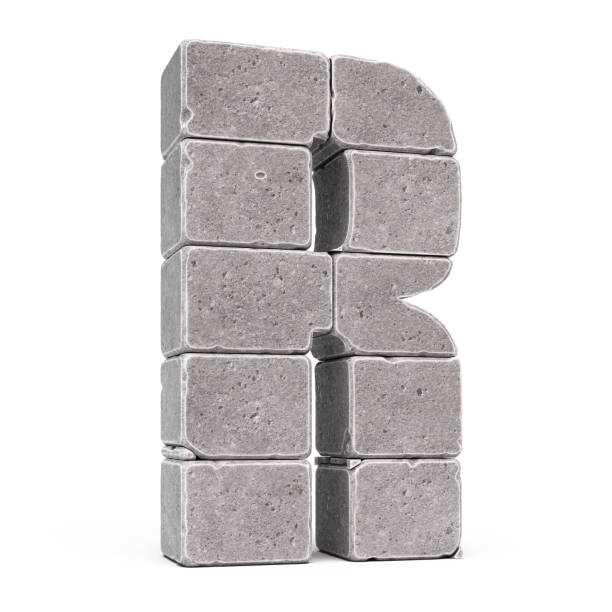 istock Stone font, letters made of stone blocks 3d rendering, letter R 1456207640