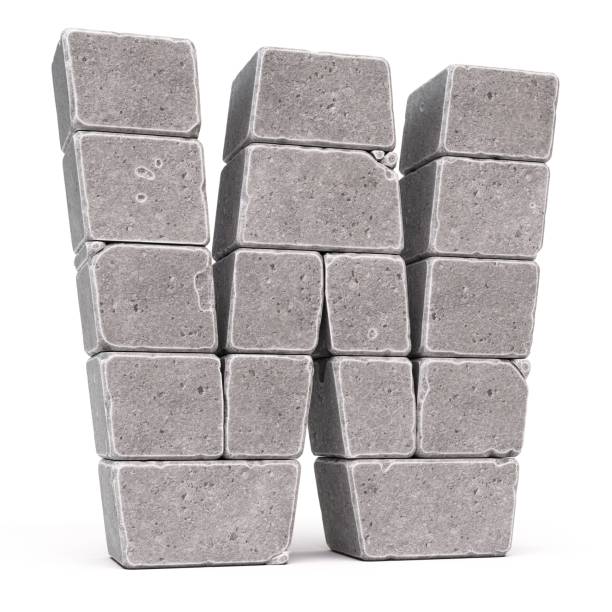 istock Stone font, letters made of stone blocks 3d rendering, letter W 1456207723