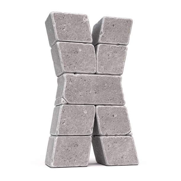 istock Stone font, letters made of stone blocks 3d rendering, letter X 1456207734