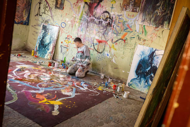 istock Creative working process of a modern artist in his studio 1456211506