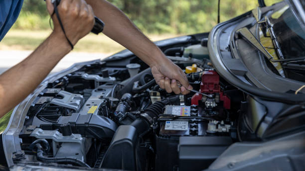 istock Man is Checking  car battery because car battery is depleted. concept car maintenance 1456218341