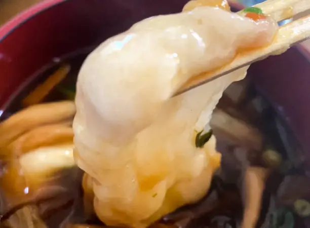 Japanese traditional ozouni soup dish for New Year’s.  Ozoni is a soup with vegetables and rice cakes. The ingredients vary from region to region in Japan.