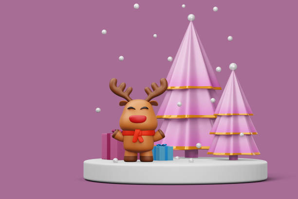 istock Merry christmas, Christmas tree with reindeer, 3d rendering 1456222437
