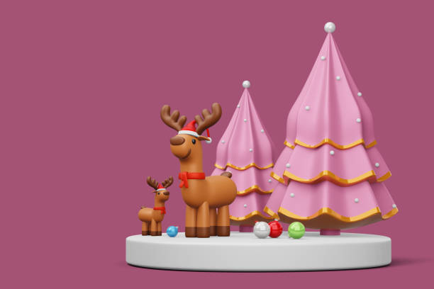 istock Merry christmas, Christmas tree with reindeer, 3d rendering 1456222451