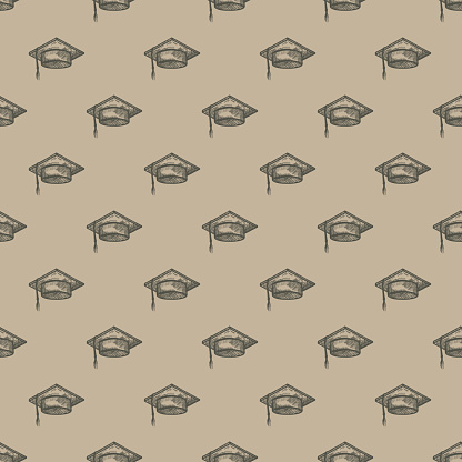 Rustic Grad Hat Pattern Graduate Hat Engraved Seamless Pattern Vintage Element Education In ...