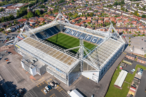 Preston North End Football Club, Deepdale Stadium. Aerial Image. 20th June 2022.