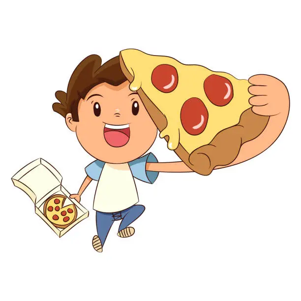 Vector illustration of Child pizza cute kid cheerful design