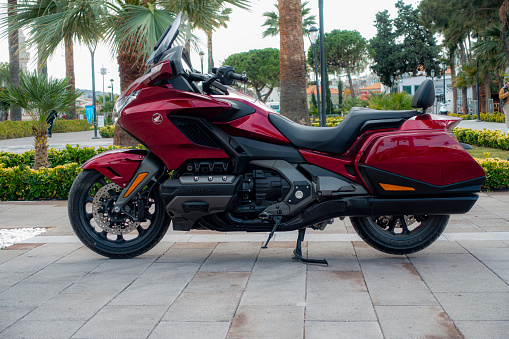 Harley-Davidson Road Glide Limited Motorcycle on asphalt parking at spring day - close view and focus on horn coverl in Tula, Russia - June 5, 2022