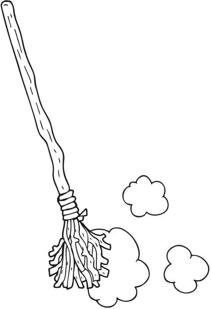 Vector illustration of freehand drawn black and white cartoon witch's broom
